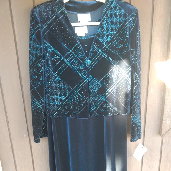 🎬Vintage🎬 Nancy Bolen || Midnight Blue Velvet Dress with Jacket - Picture 1 of 9